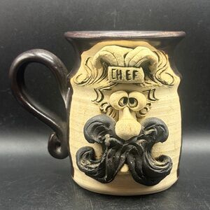 Teigland Bradford Handmade Chef Ugly Face Figure Stoneware Art Pottery Mug Cup
